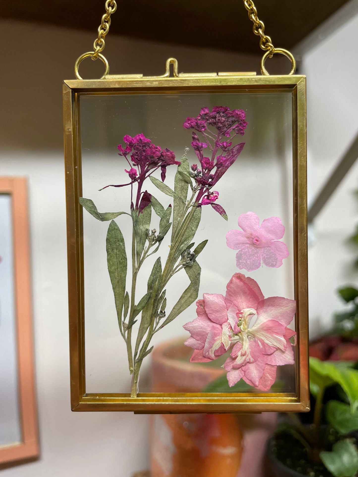 Pressed Flower Wall Hanging |Pink Flowers