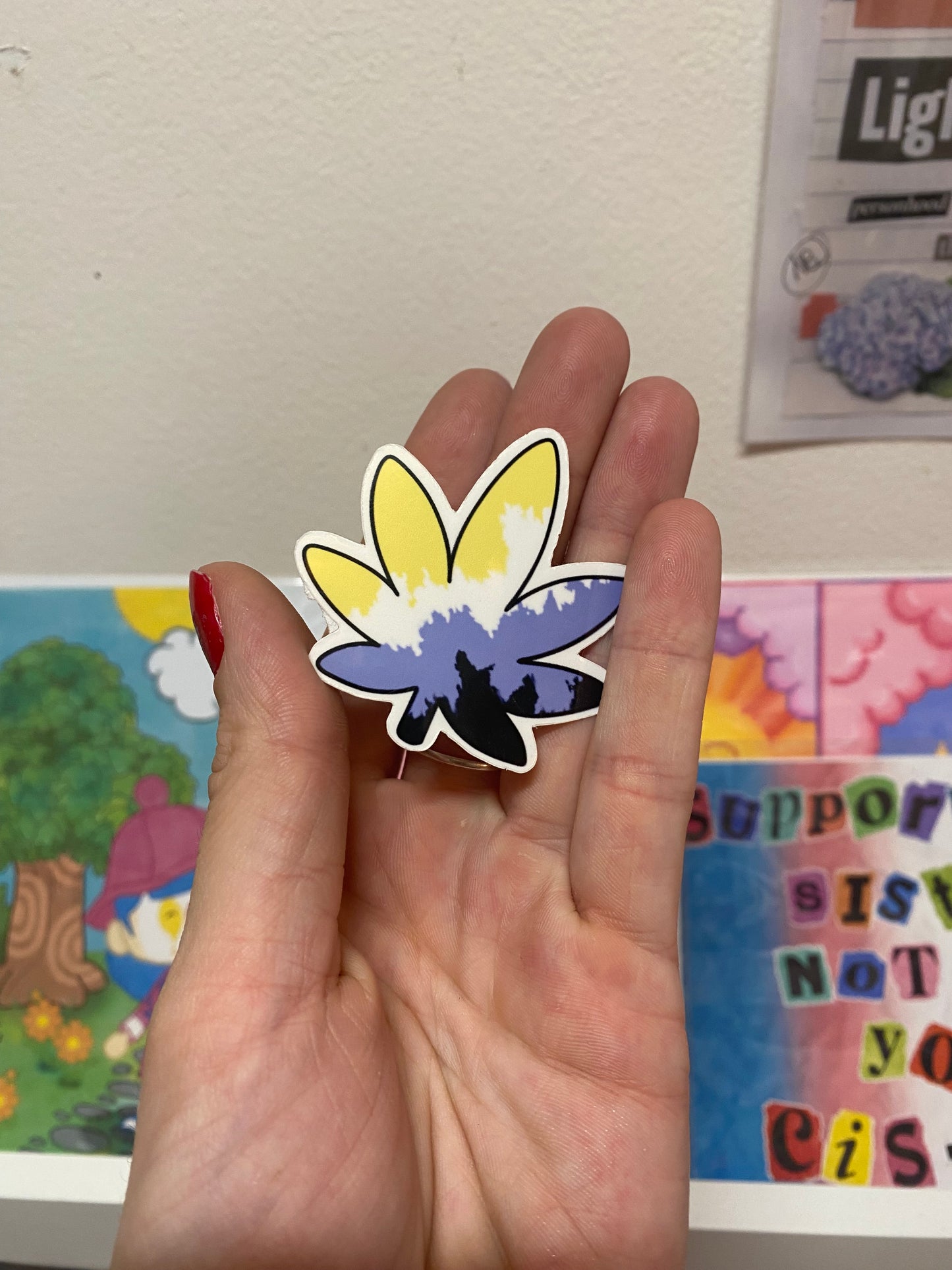 Non-Binary pride weed leaf sticker