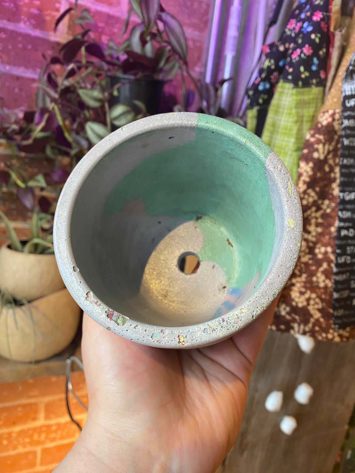 3.5" Concrete Simple Pot Teal/Purple with copper