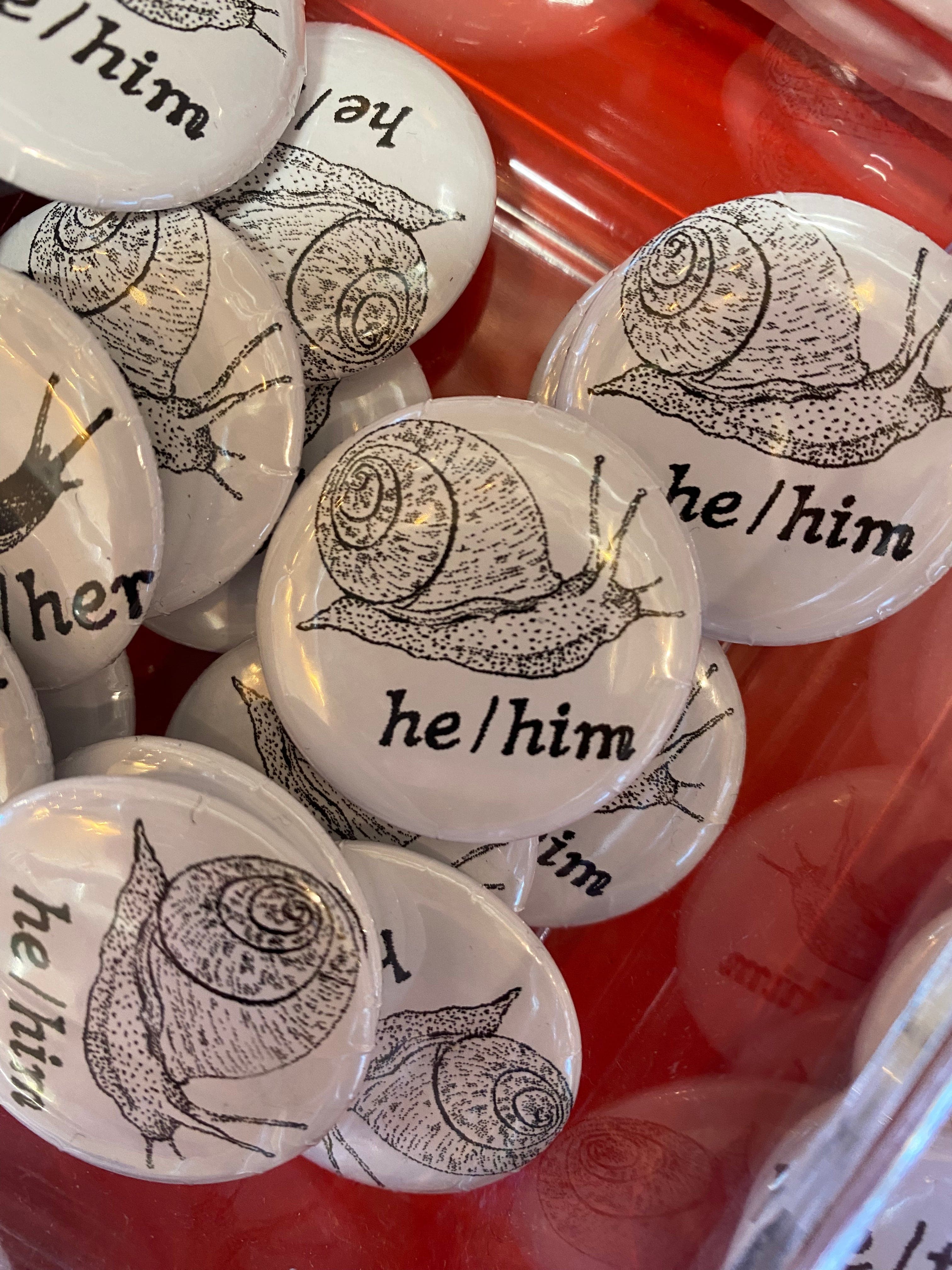 Snail Pronoun Button He/Him Plant Goals