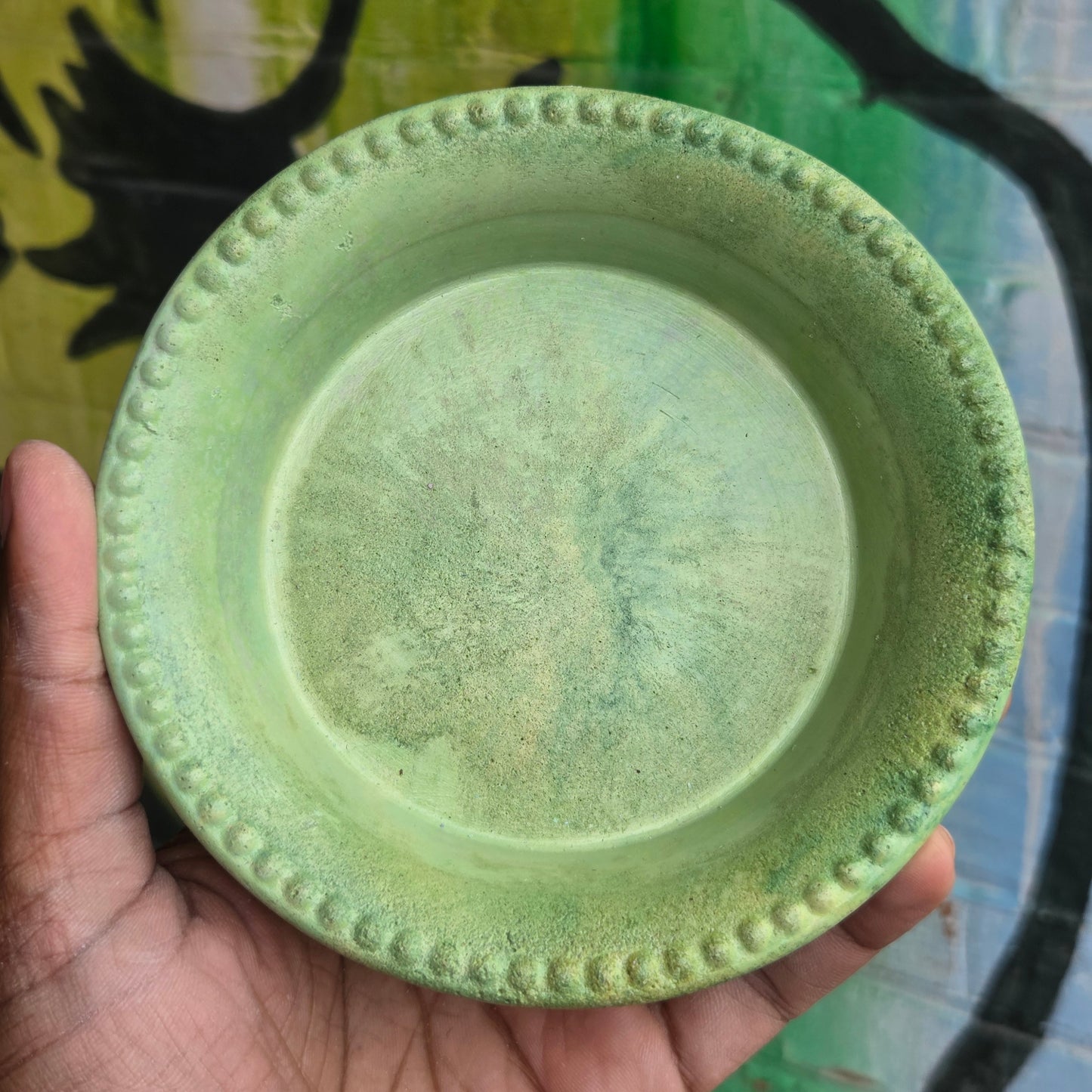 5" Concrete Tapered Pot w/Tray Mixed Green/Yellow
