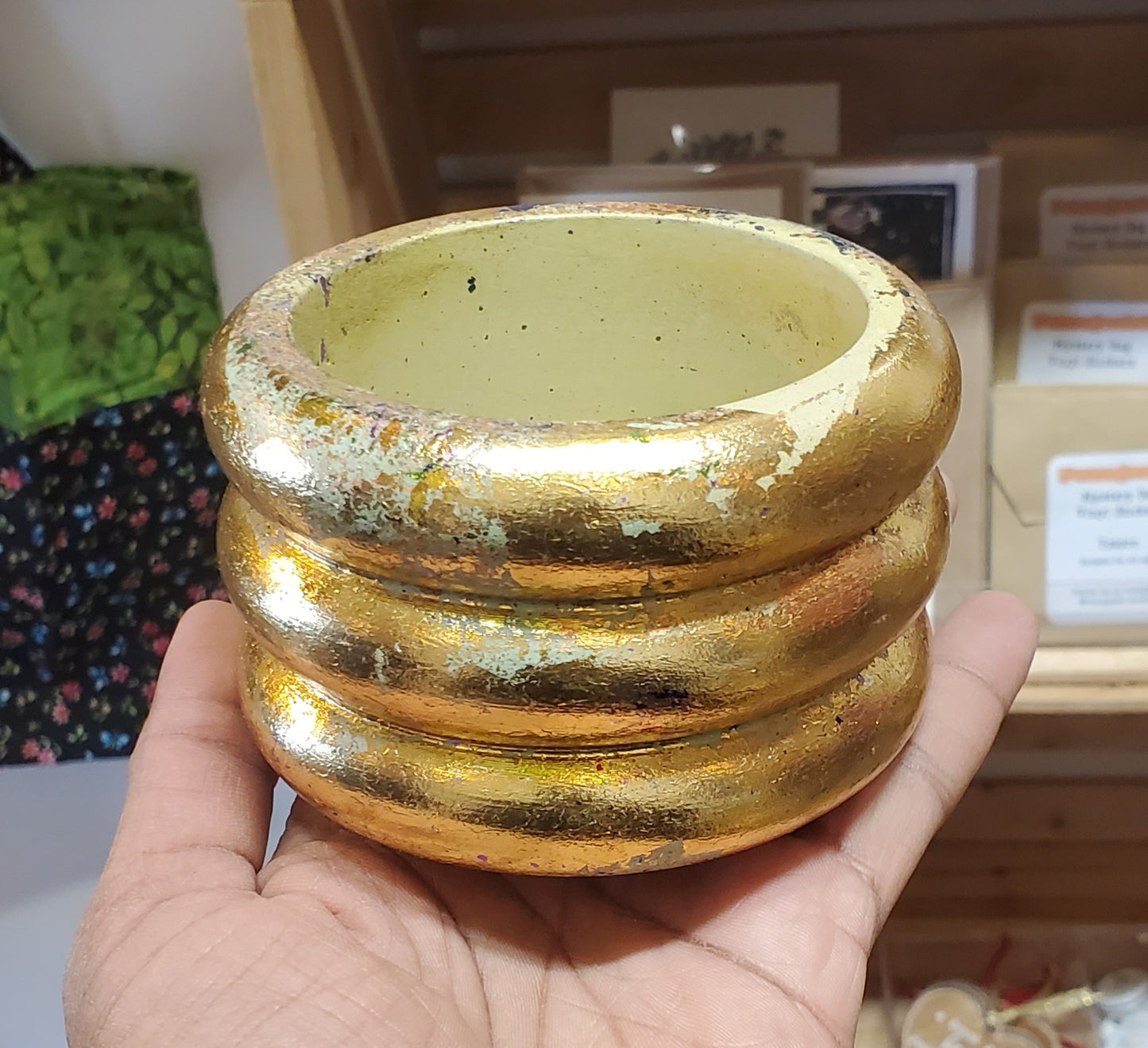3.5" Concrete Bubble Pot Orange/Blue Metallic Gold