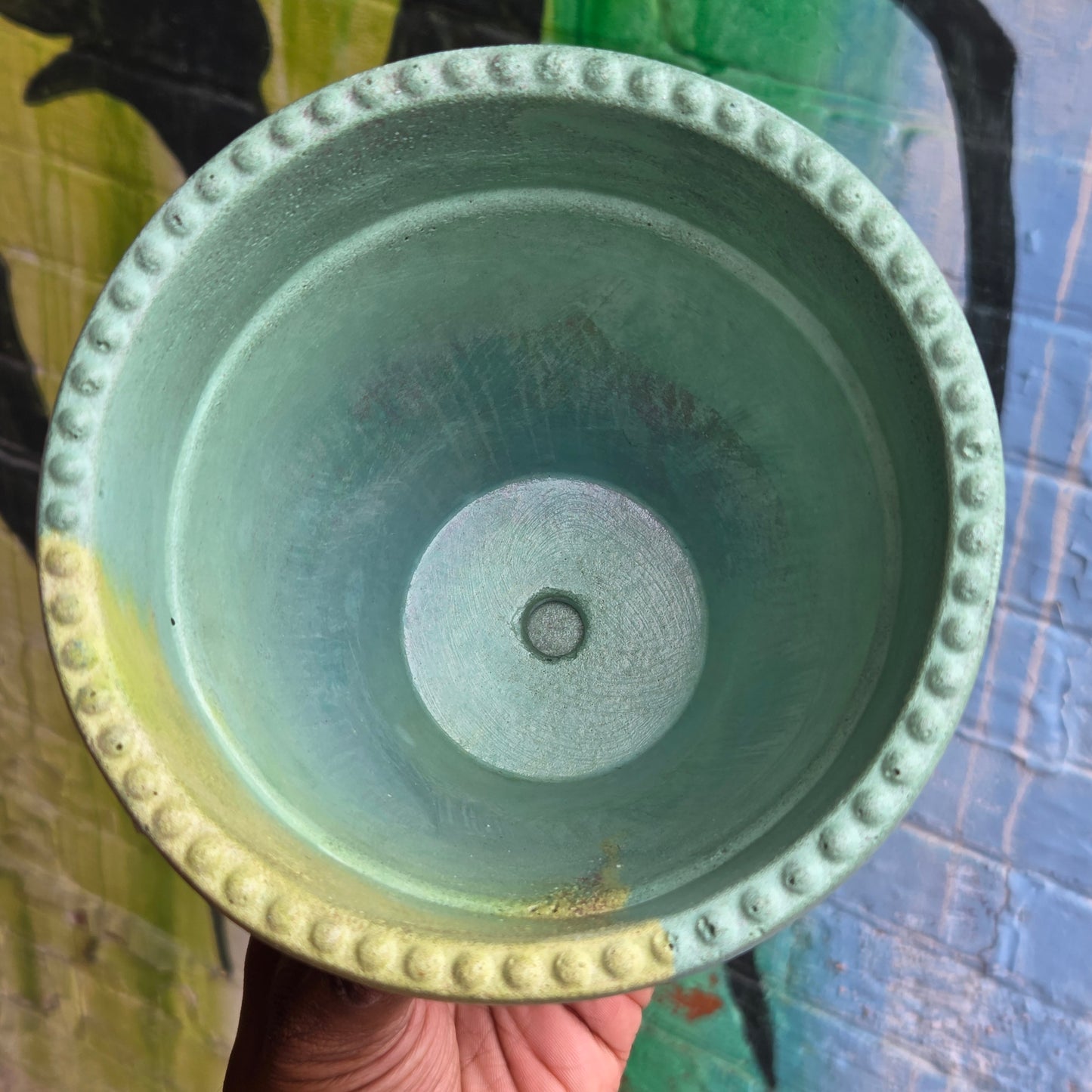 5" Concrete Tapered Pot w/Tray Turquoise/Yellow