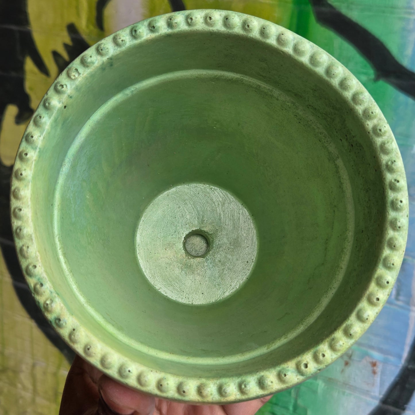 5" Concrete Tapered Pot w/Tray Mixed Green/Yellow