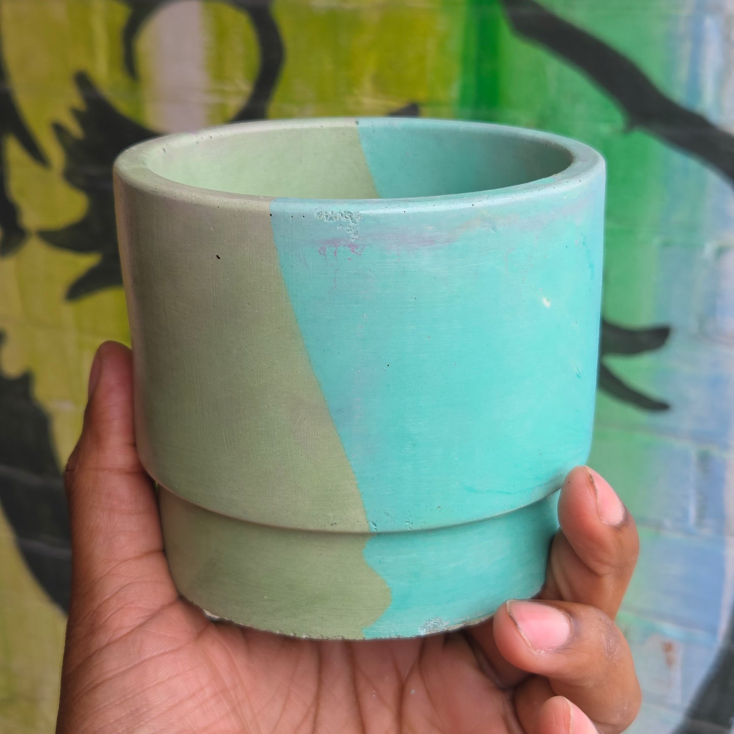 3.5" Concrete Simple Pot Pale/Mint Green