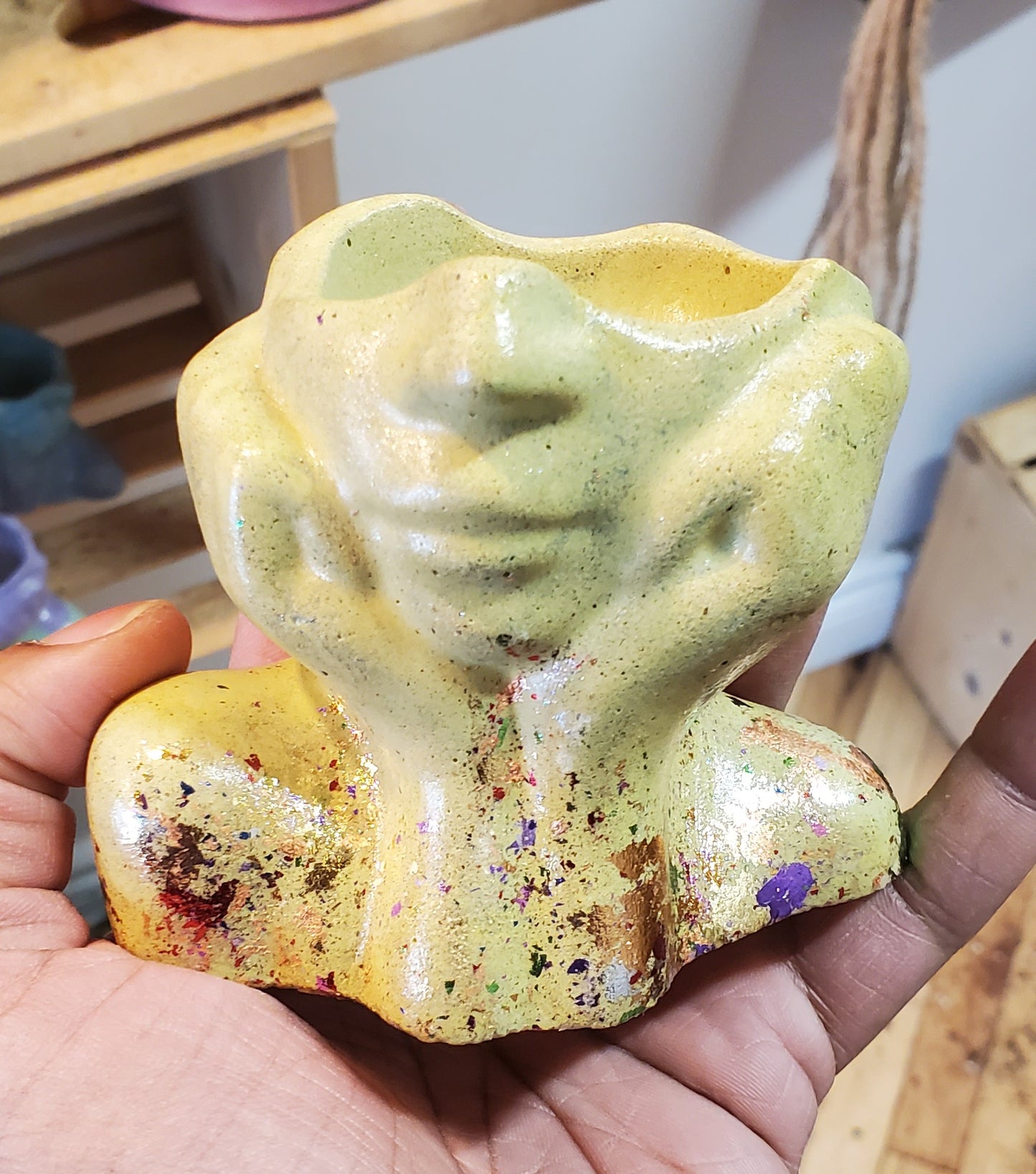 2.5" Concrete Head Bust Yellow Splatter