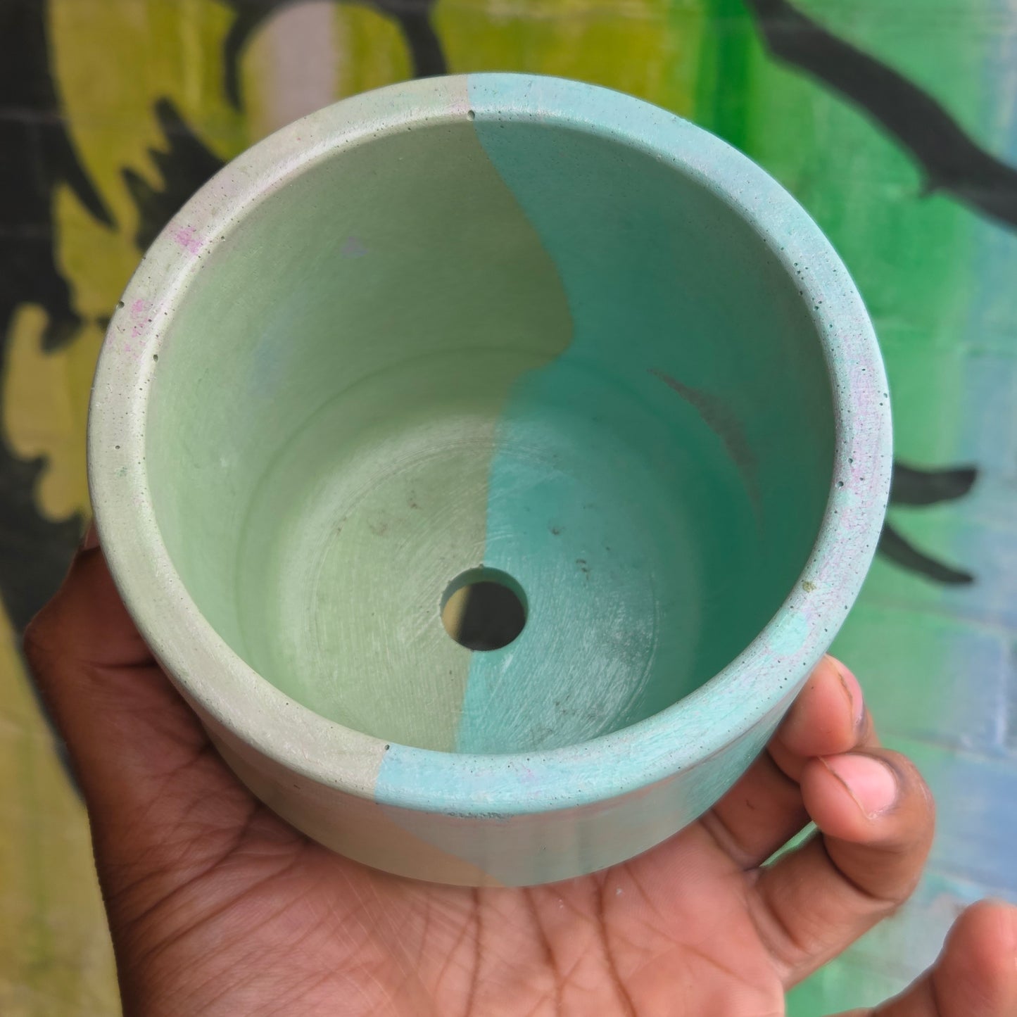 3.5" Concrete Simple Pot Pale/Mint Green