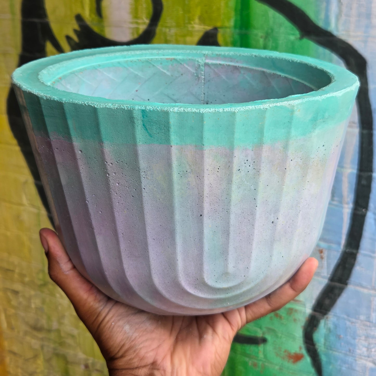 8" Ripple Concrete Pot (Short) Turquoise/Lavender