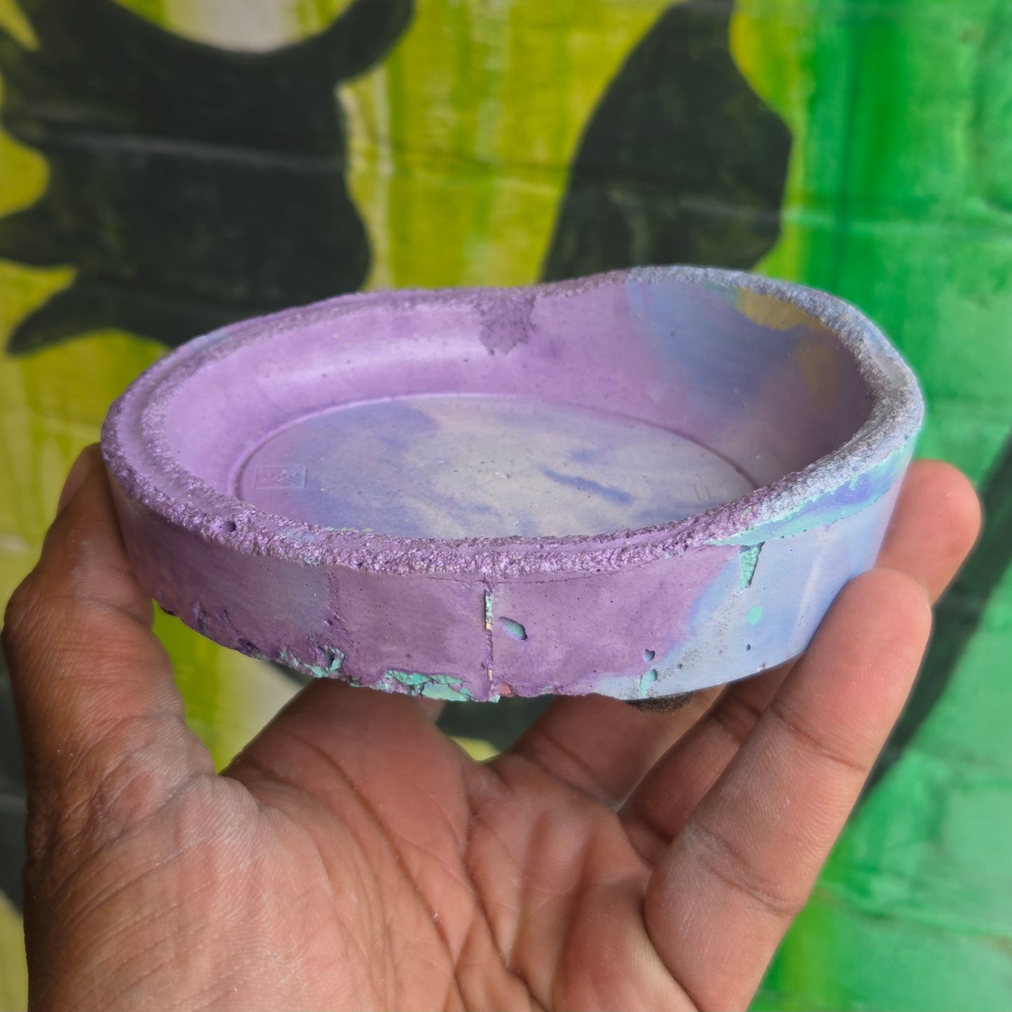 Small Wavy Rim Concrete Drainage Tray Tie Die Purple w/Blue