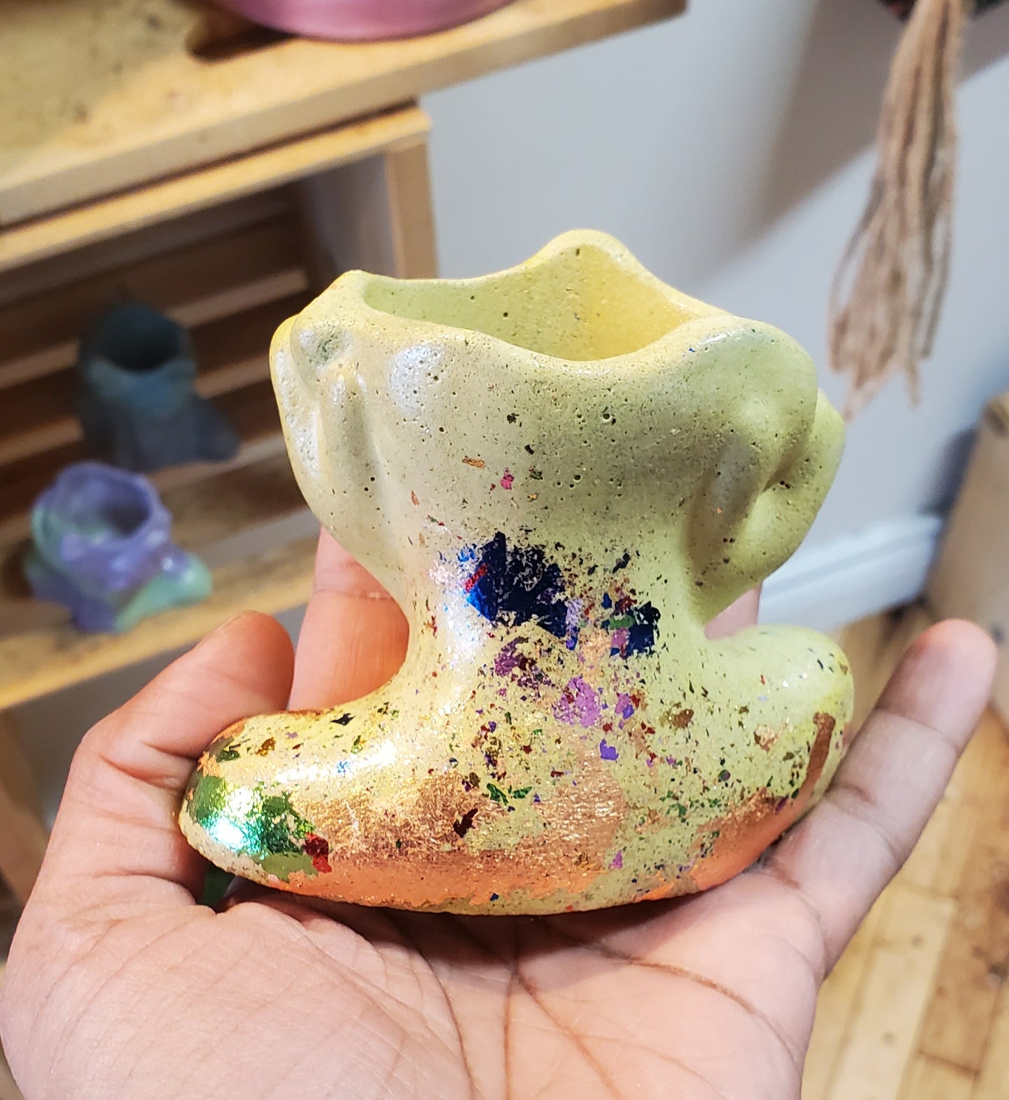 2.5" Concrete Head Bust Yellow Splatter