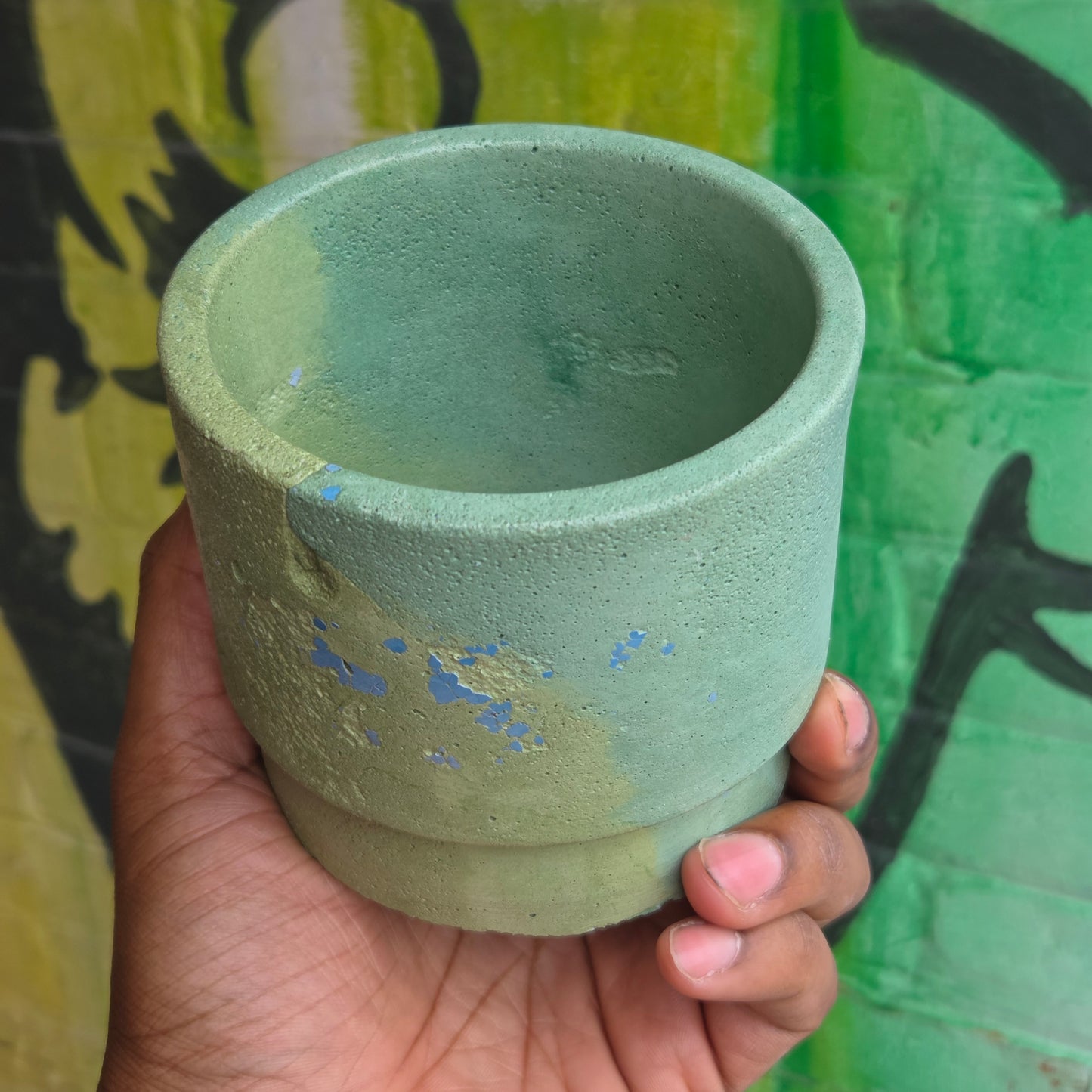 3.5" Concrete Simple Pot Pale Green/Turquoise