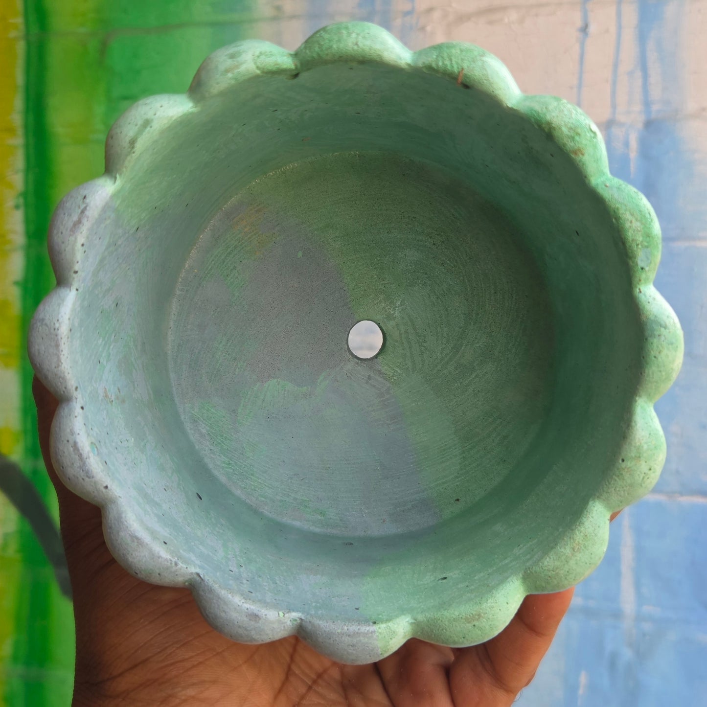 6” ‘Lady fingers' Concrete Pot Teal/Blue
