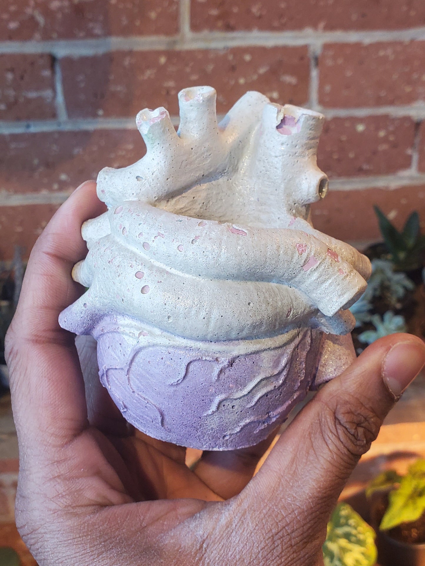 2.5" Concrete Heart Off White/Purple