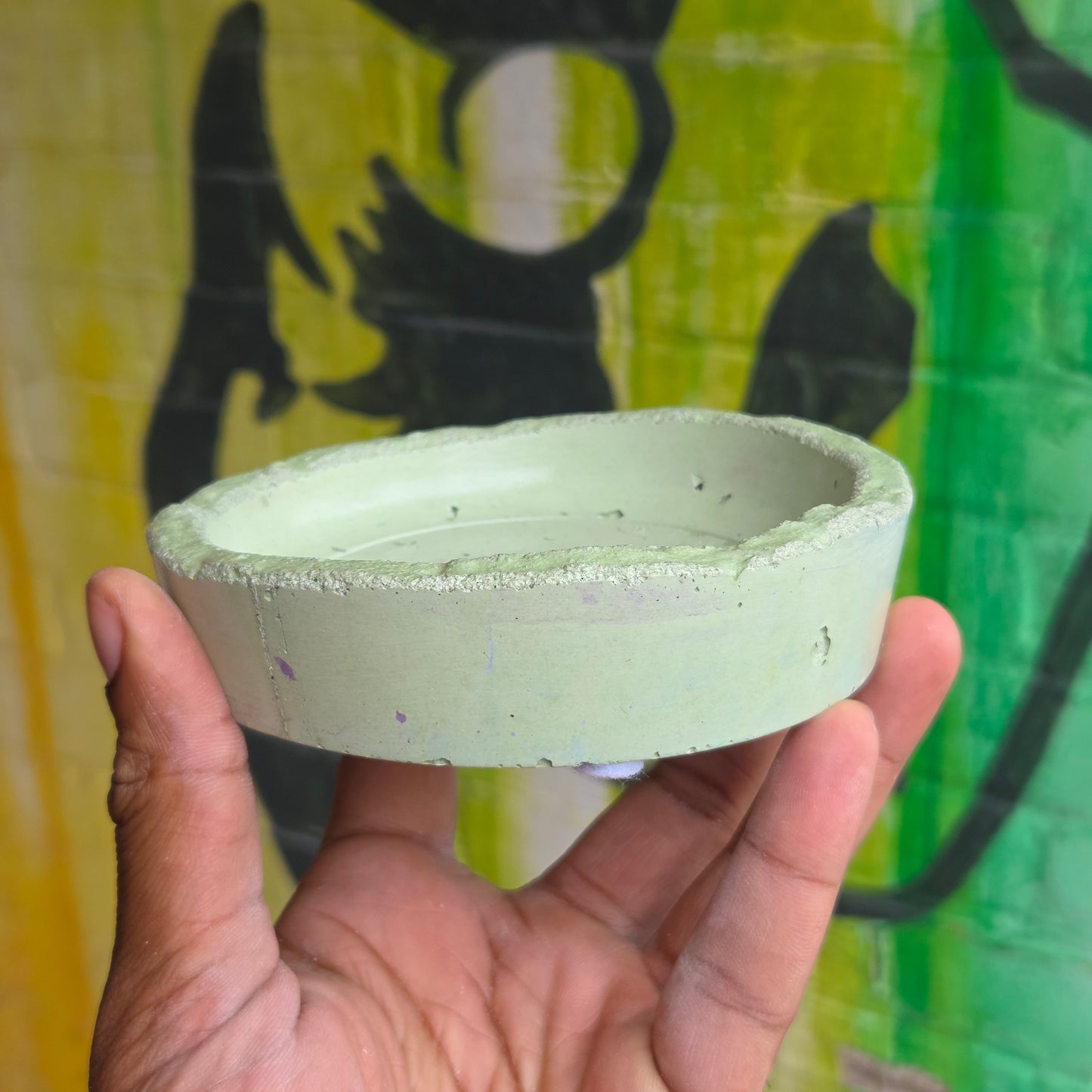 Small Wavy Rim Concrete Drainage Tray Pale Green w/ Purple Flecks