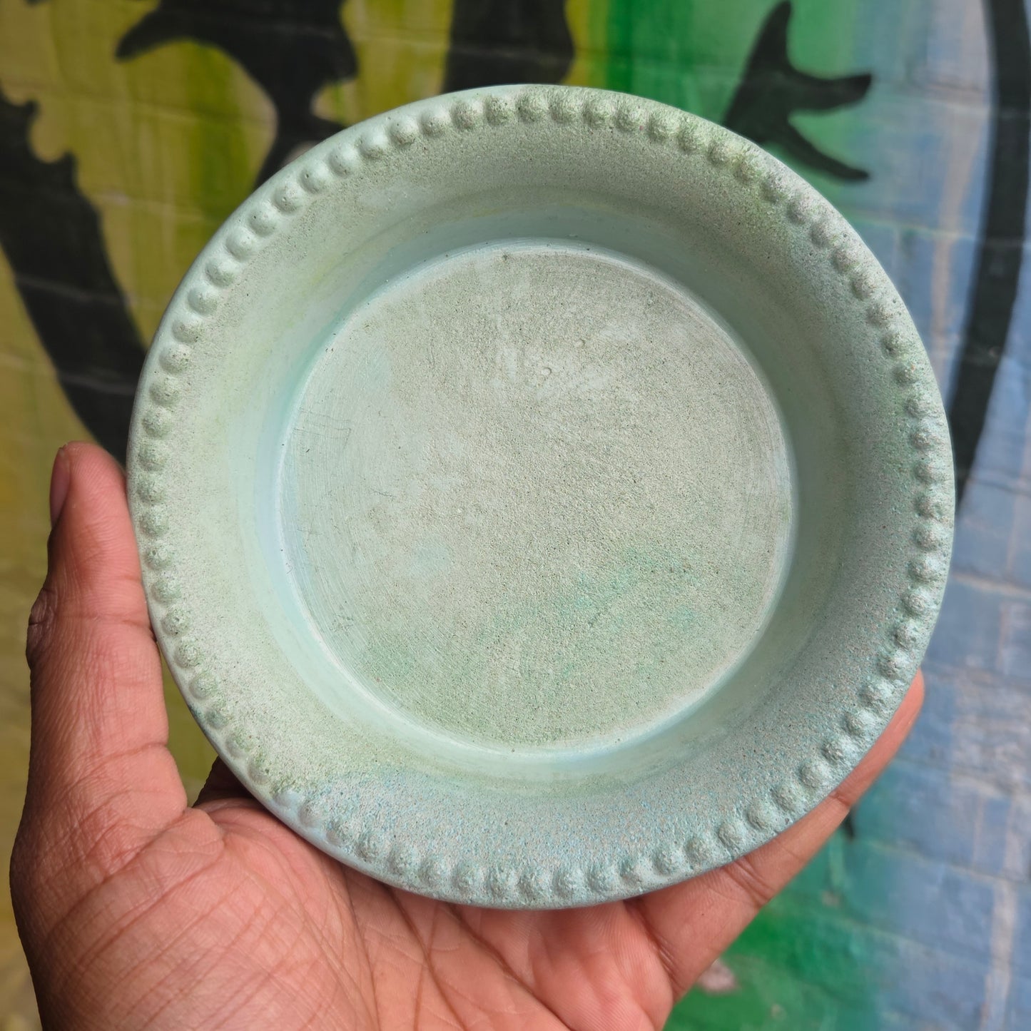 5" Concrete Tapered Pot w/Tray Teal Mix