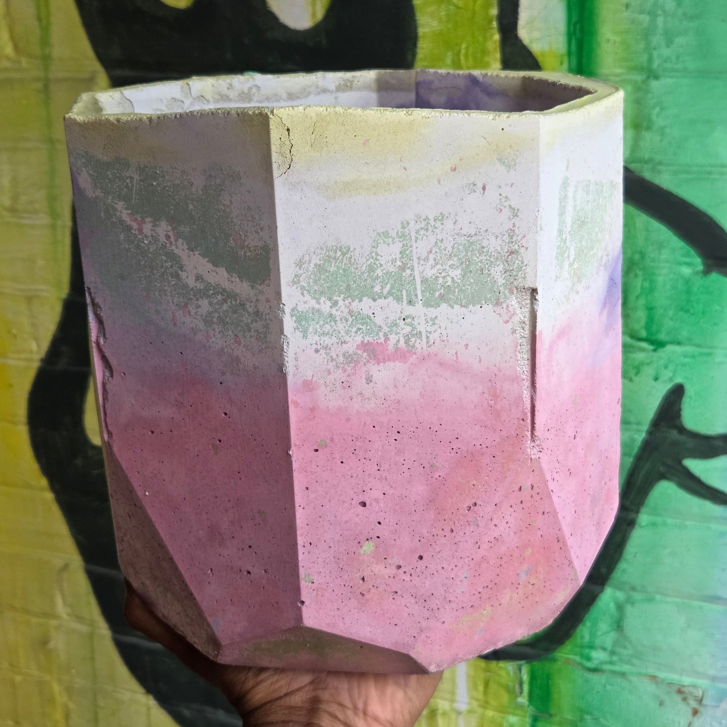 8" Octagonal Concrete Pot Peach/Pink/Purple