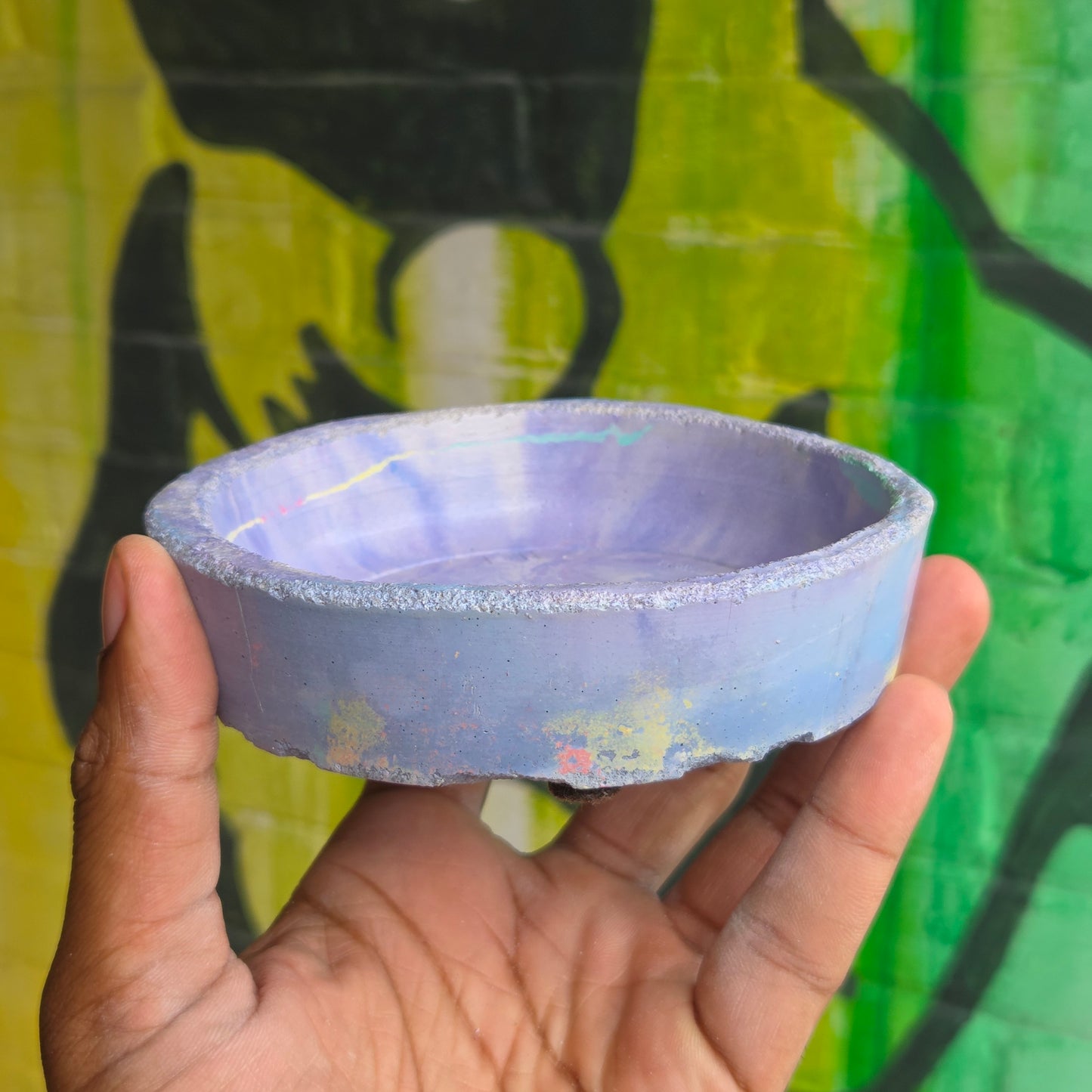 Small Wavy Rim Concrete Drainage Tray Tie Die Purple w/Blue Base