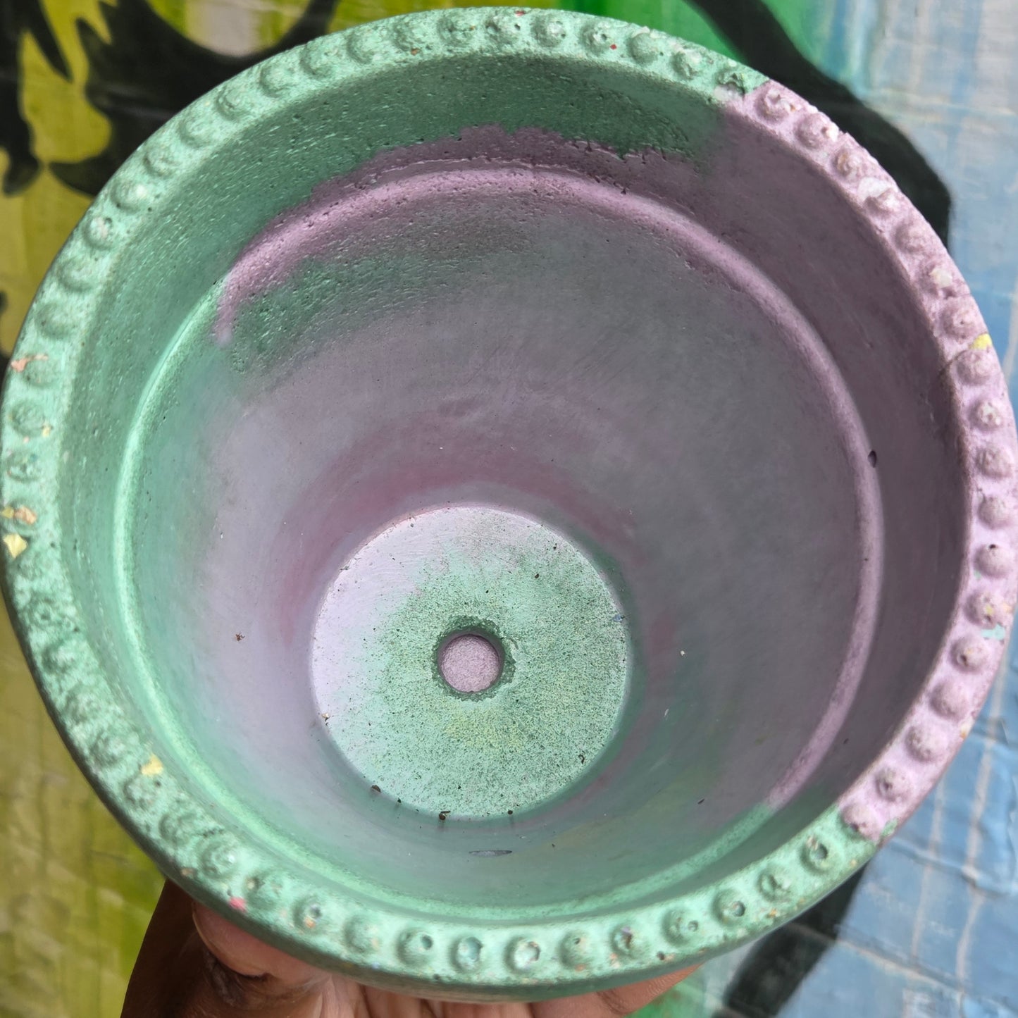 5" Concrete Tapered Pot w/Tray Purple/Green