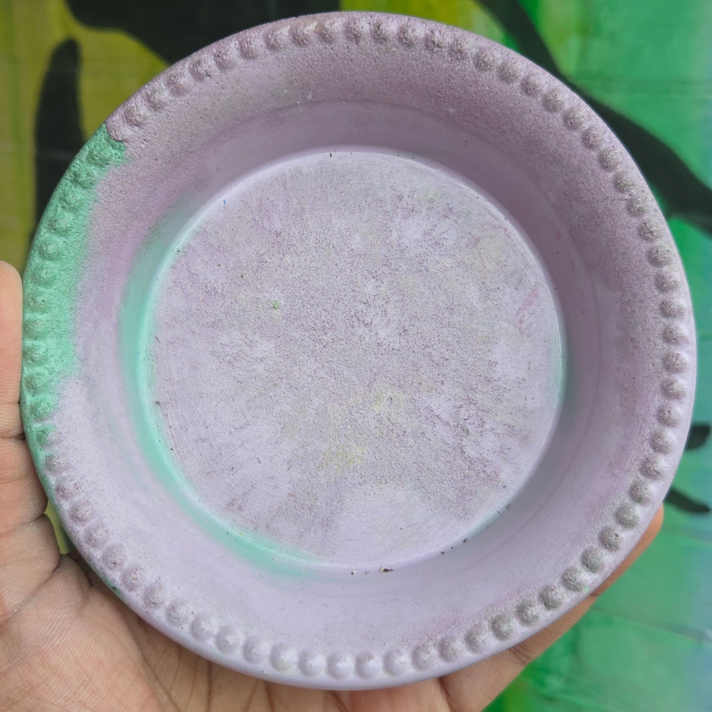 5" Concrete Tapered Pot w/Tray Purple/Green
