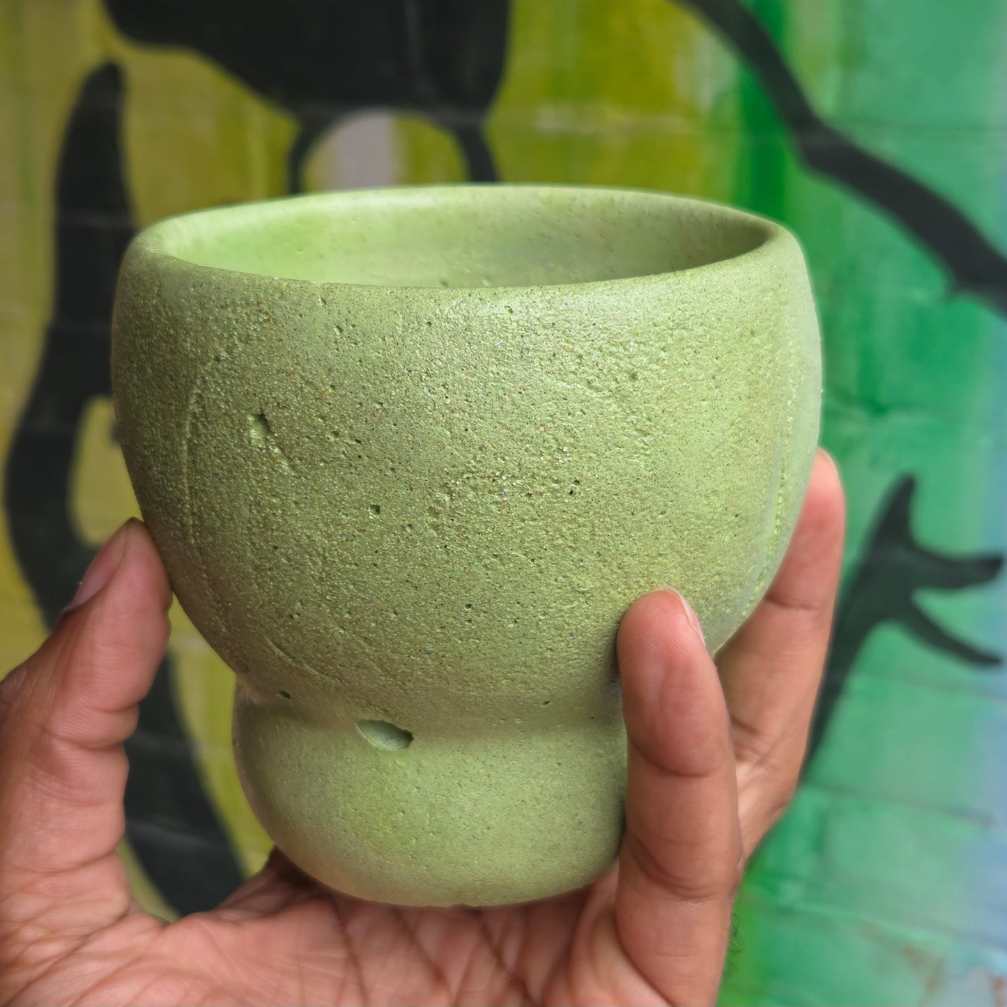 3.5" Concrete Tulip Pot Light Green/Yellow Mix