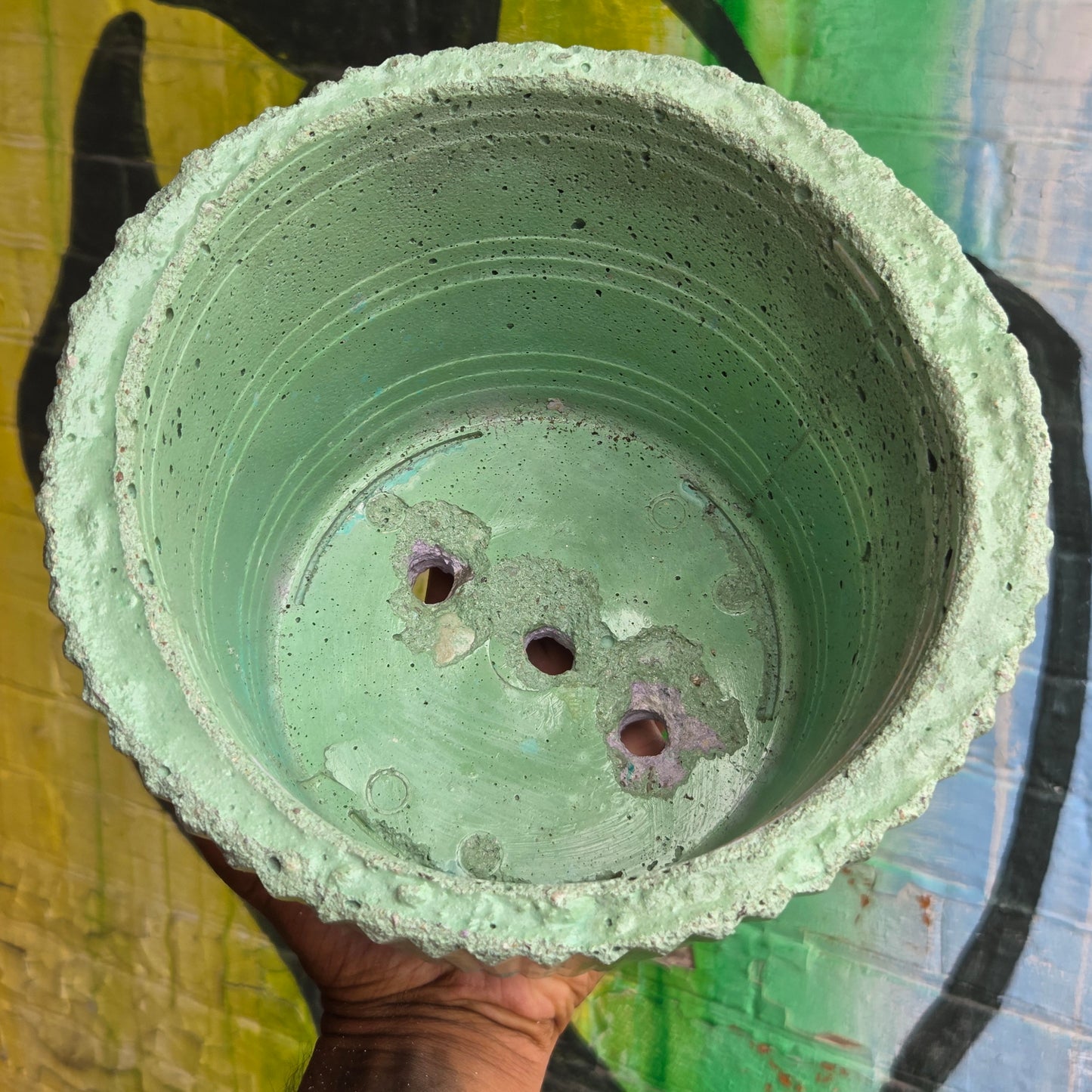7" Ridged Concrete Pot Pale Green/Lavender