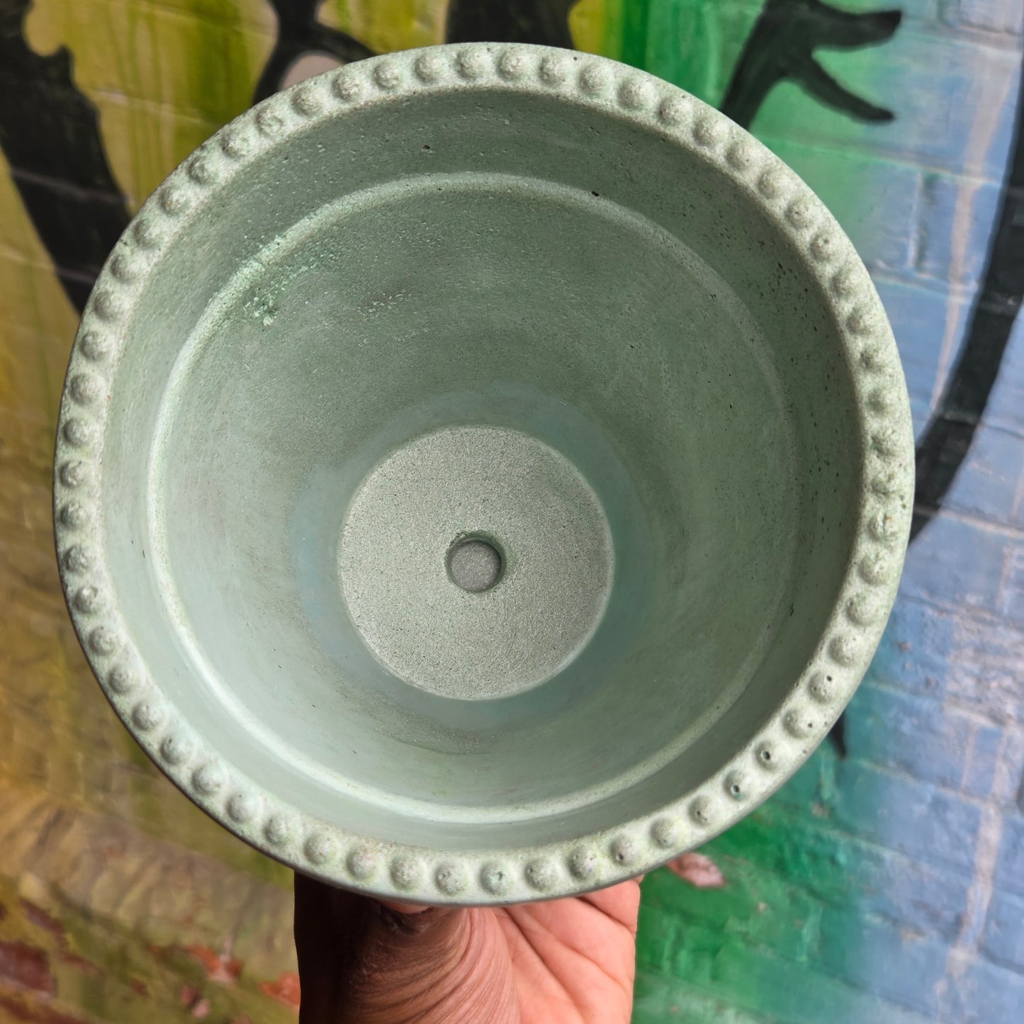 5" Concrete Tapered Pot w/Tray Teal Mix