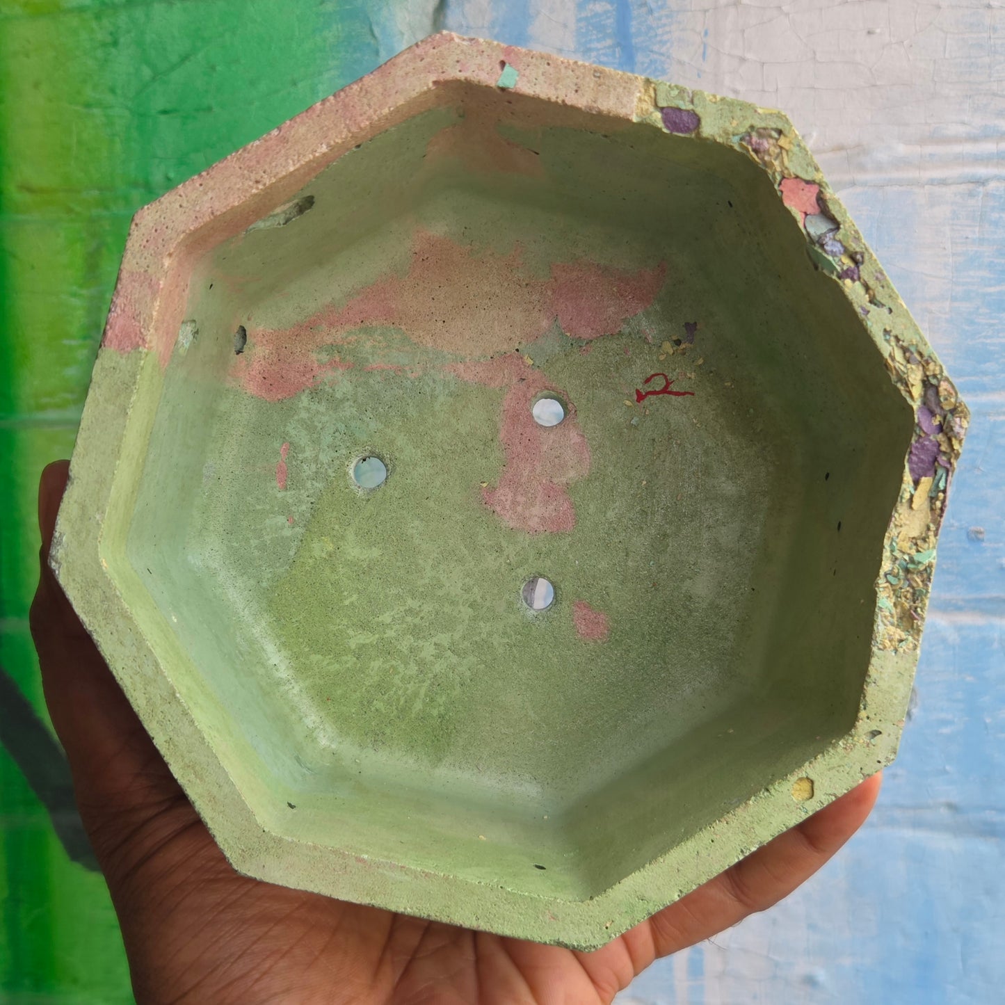 6” Octagon Concrete Planter Pink/Green