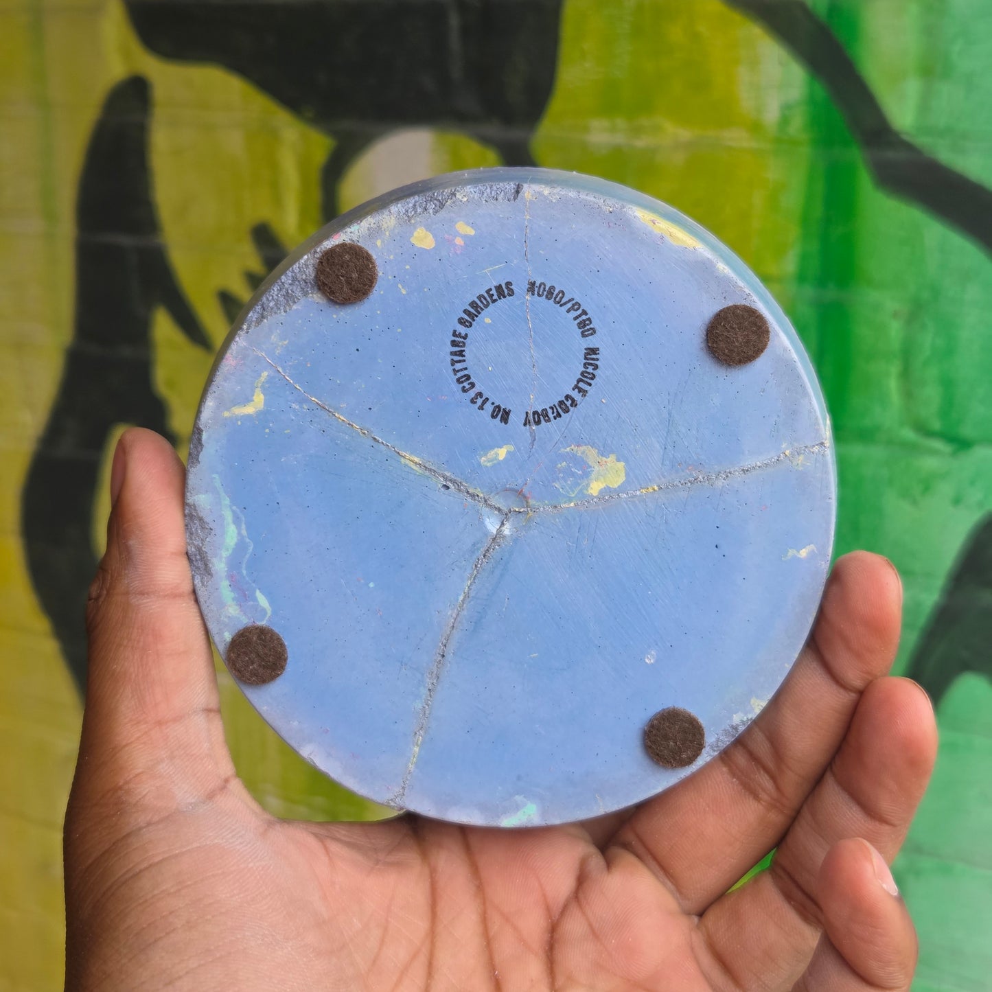 Small Wavy Rim Concrete Drainage Tray Tie Die Purple w/Blue Base
