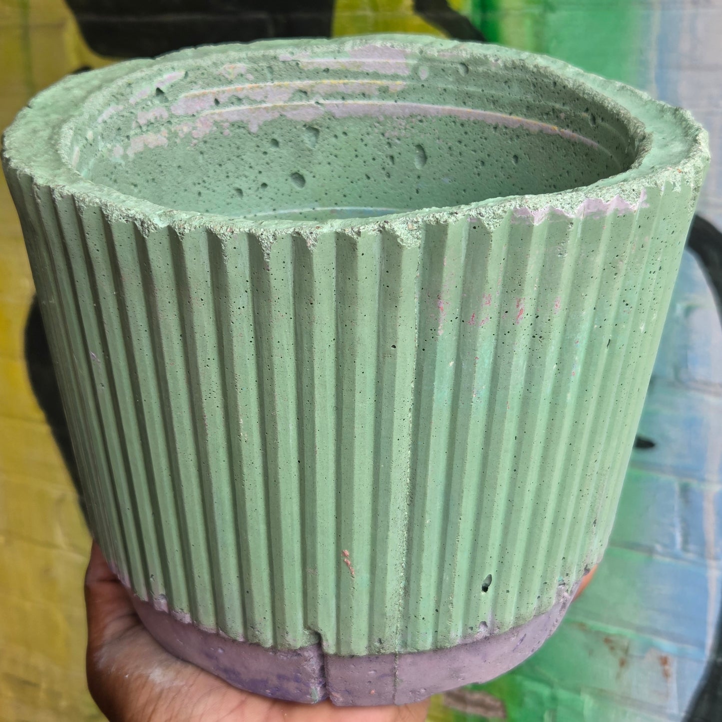7" Ridged Concrete Pot Pale Green/Lavender