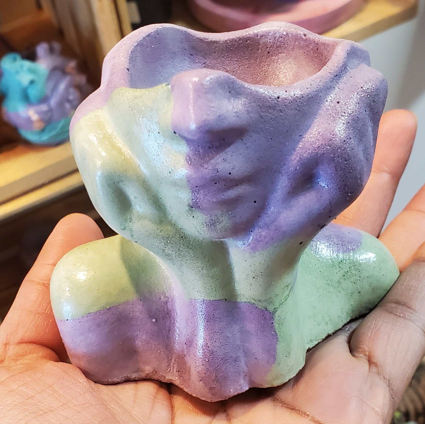 2.5" Concrete Head Bust Green/Purple