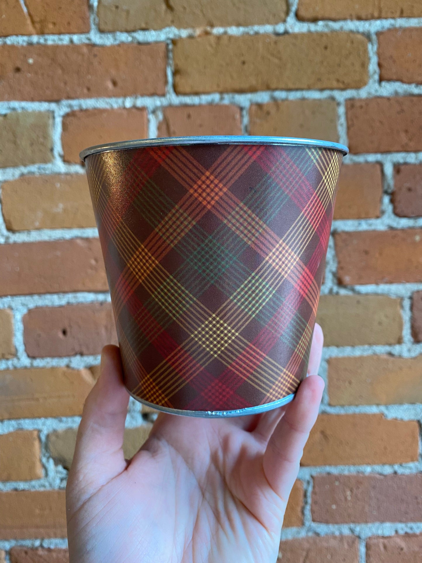 Plant Goals Plant Shop 4.5" Harvest Plaid Metal Potcover