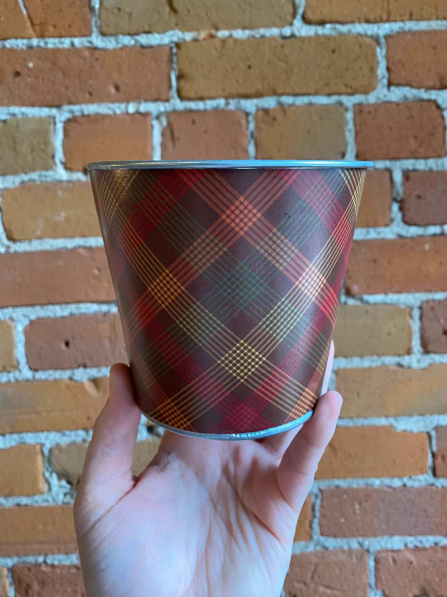 Plant Goals Plant Shop 4.5" Harvest Plaid Metal Potcover