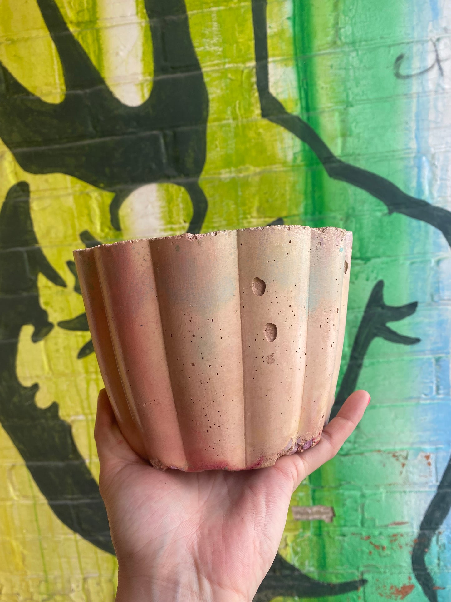 5” Concrete Planter / pink + teal