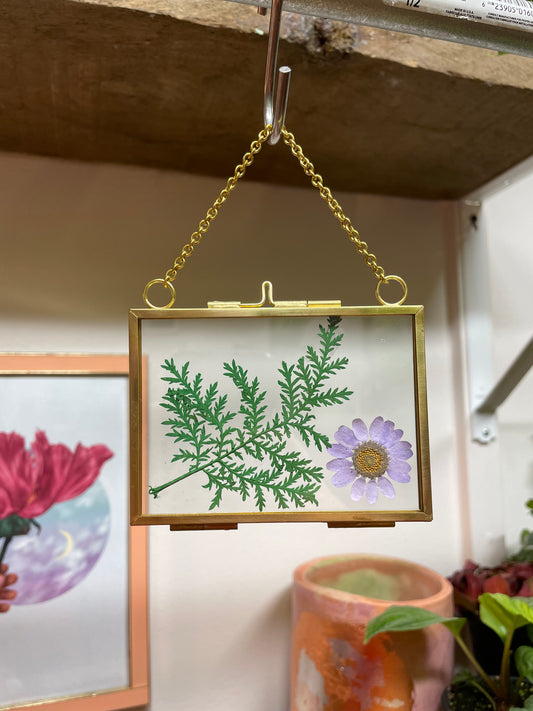 Pressed Flower Wall Hanging | Purple Daisy and Fern