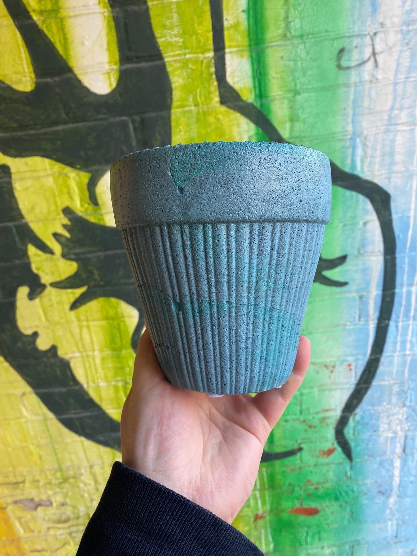 5" Concrete Tapered Pot Blue