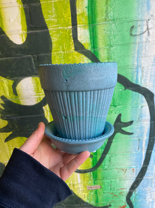 5" Concrete Tapered Pot Blue