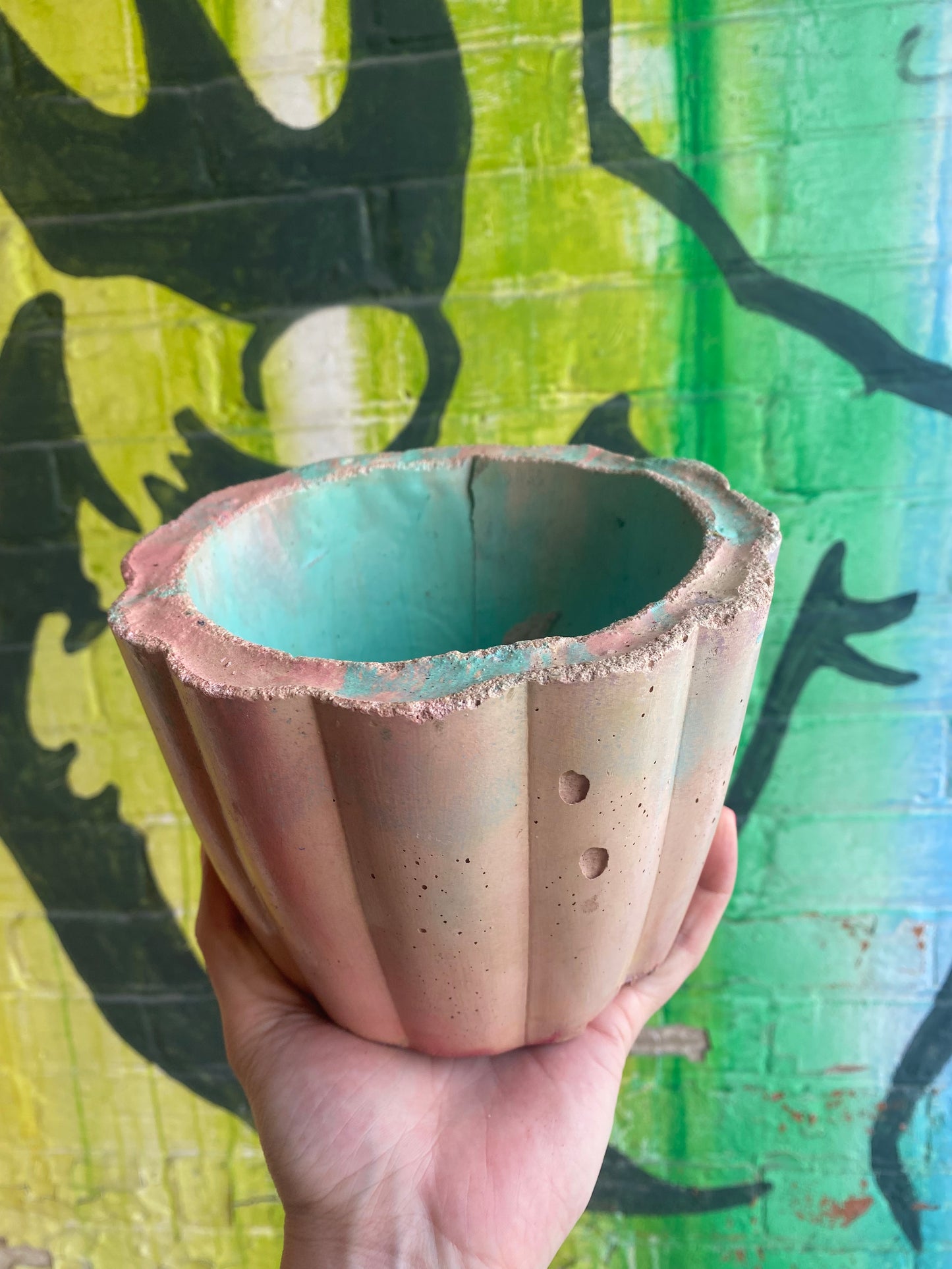5” Concrete Planter / pink + teal