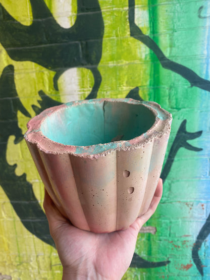 5” Concrete Planter / pink + teal
