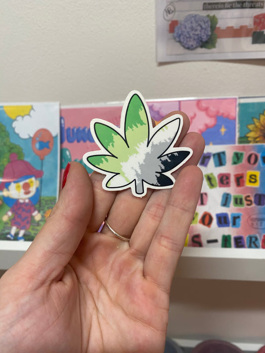 Aromantic pride weed leaf sticker