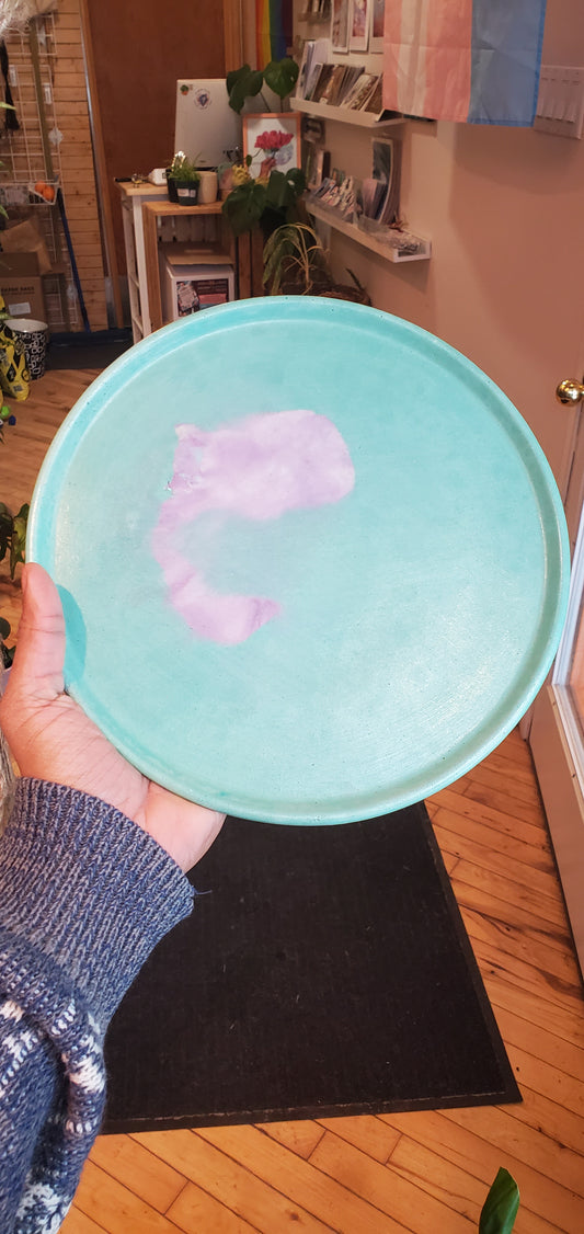 Large Concrete Drainage Tray Teal w/Pink