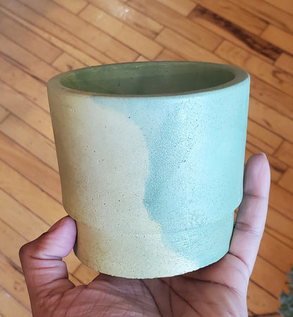 3.5" Concrete Simple Pot Green/Yellow