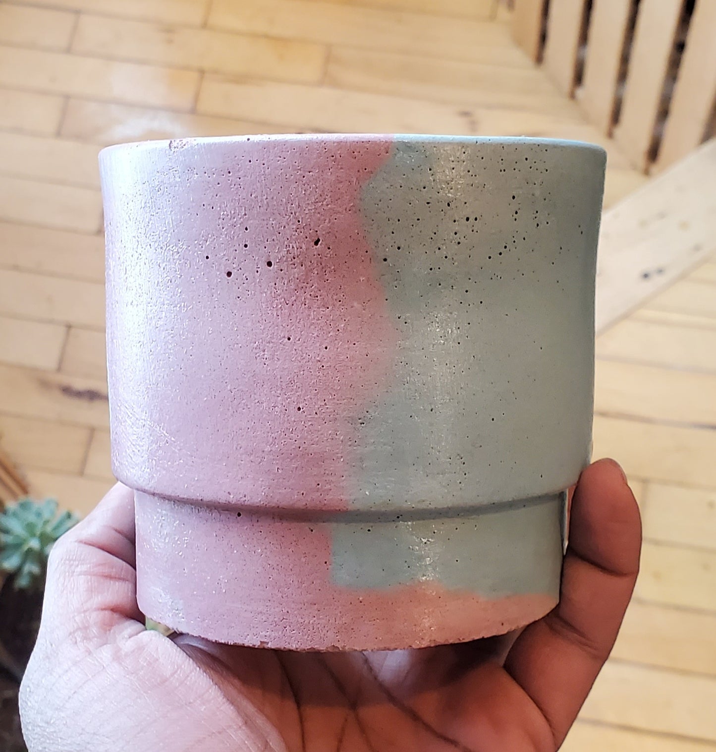 3.5" Concrete Simple Pot Teal/Pink