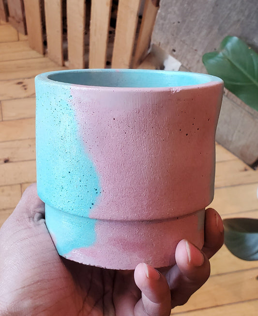 3.5" Concrete Simple Pot Teal/Pink