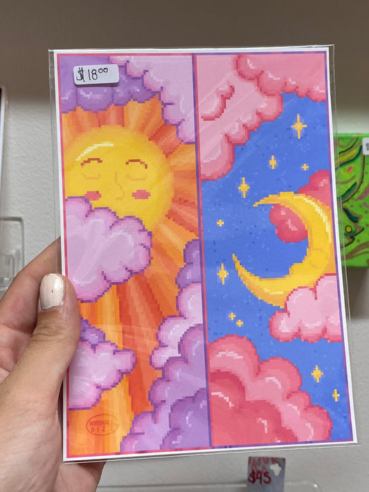 Sun and Moon Pixel 5"x7" Art Print