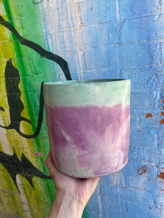 6" Concrete Pot Green/Purple