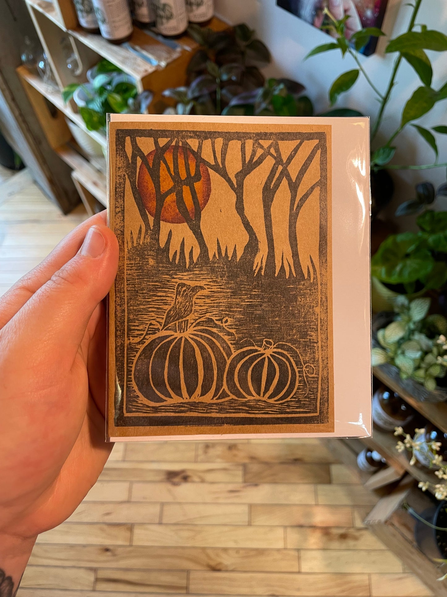 Harvest Moon Lino-Cut Card