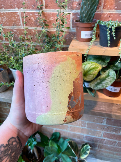 4" Concrete Pot Pink/Copper/Green