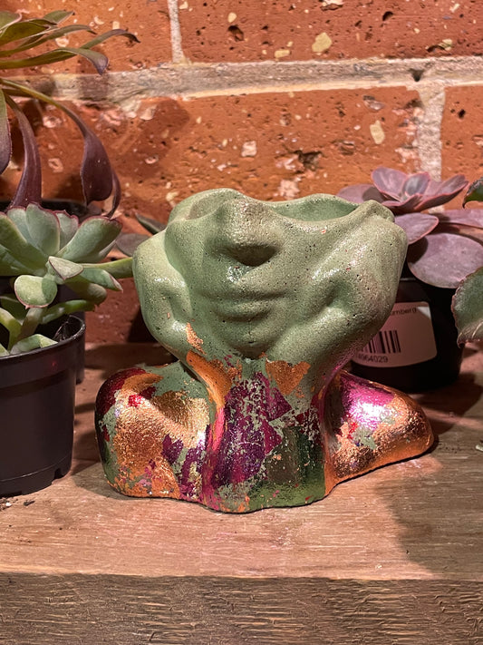 2.5" Concrete Head Bust Green Metallic