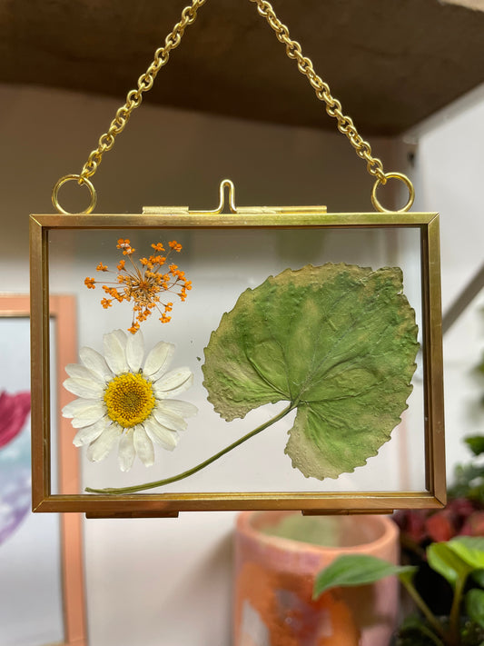 Pressed Flower Wall Hanging | Daisy and Violet Leaf