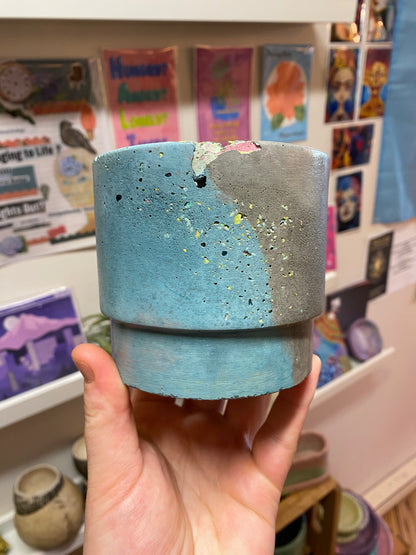 3.5" Concrete Simple Pot Grey/Blue with confetti